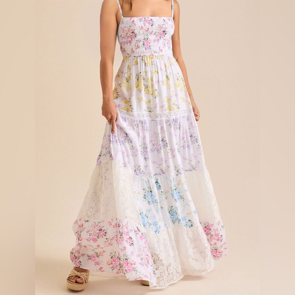 Chicwish Floral Maxi Dress in Pink, Yellow, and Blue